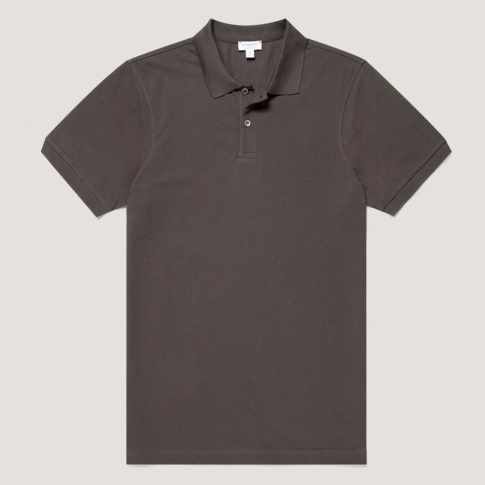 Sunspel England Piqué Polo Shirt Men M Slim Gray Supima Cotton Made in Portugal